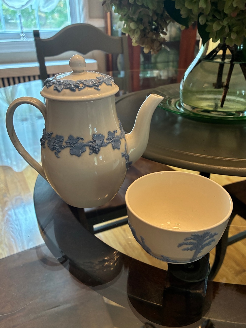 Vintage Wedgwood embossed Queensware small coffee pot & sugar bowl